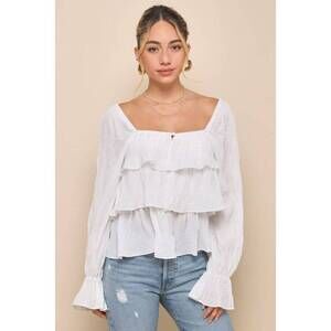 Lulus Tier Decadence Ivory Tiered Ruffled Long Sleeve Button-up Top White